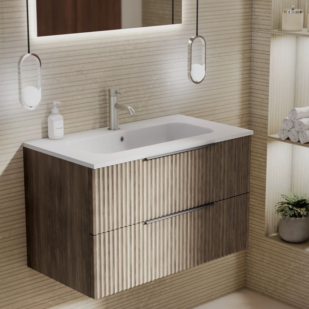 Lifestyle image of Marlow Rockford 800mm Wall-Hung Vanity Unit & Matt White Basin